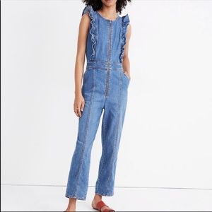 Madewell denim ruffle jumpsuit